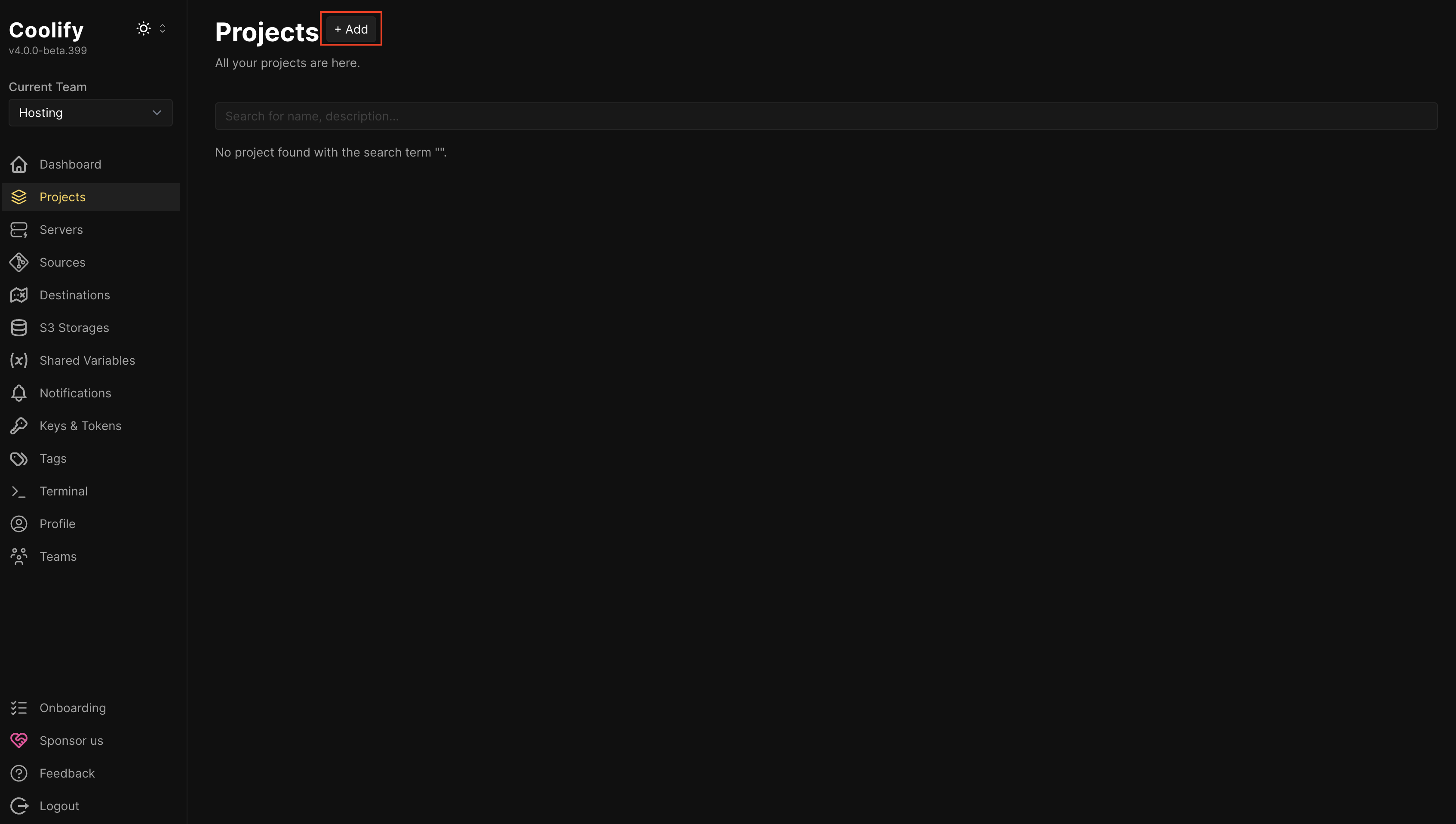 Click &ldquo;Add&rdquo; project